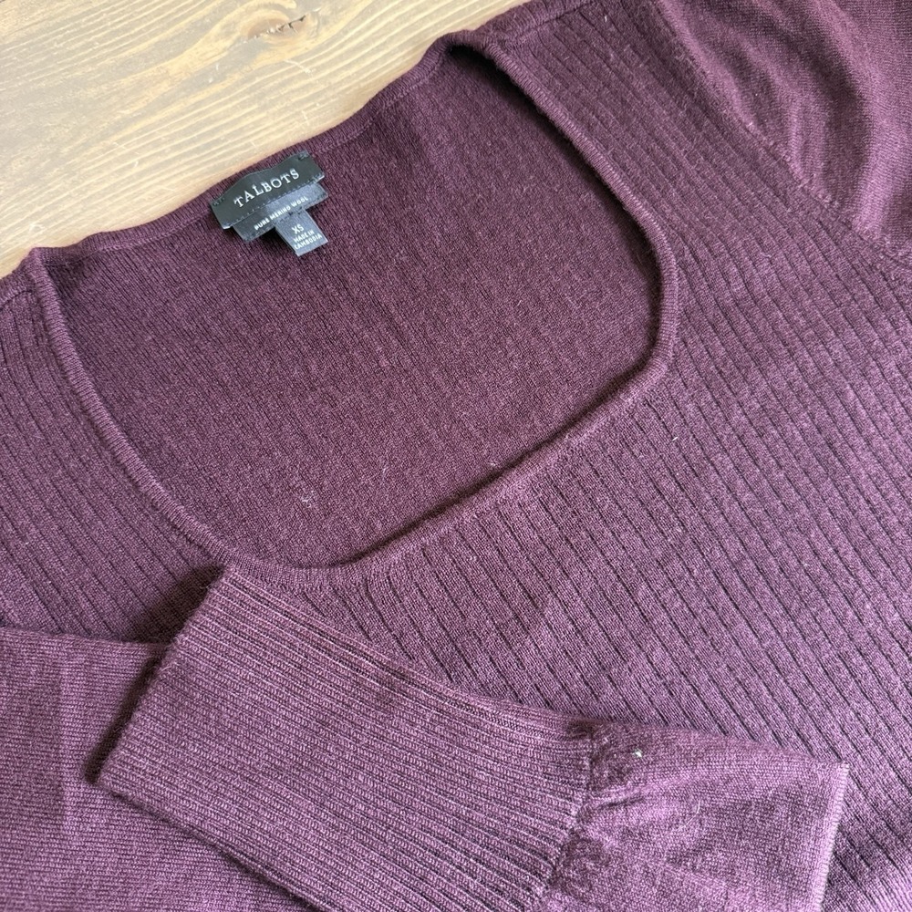 Talbots Womens XS Square Neck Long Sleeve Merino Woolโ Sweater Top